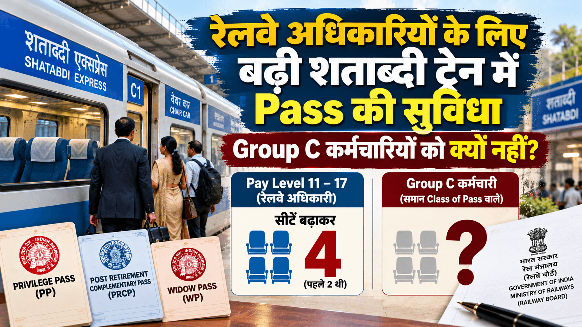 रेलवे अधिकारियों के लिए बढ़ी शताब्दी ट्रेन में Pass की सुविधा, समान Privilege पास पात्रता वाले Group C के कर्मचारियों को नहीं मिली यह सुविधा